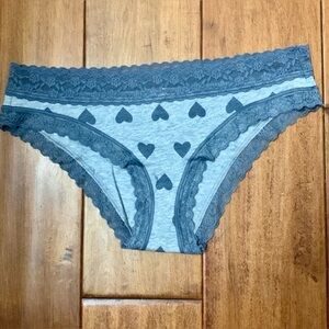 NWT Victoria's Secret Gray Heart print Lace trim cotton cheekini Panties Small s